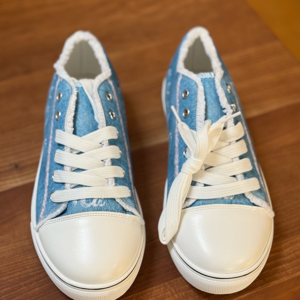 Women's Blue and White Athletic Shoes